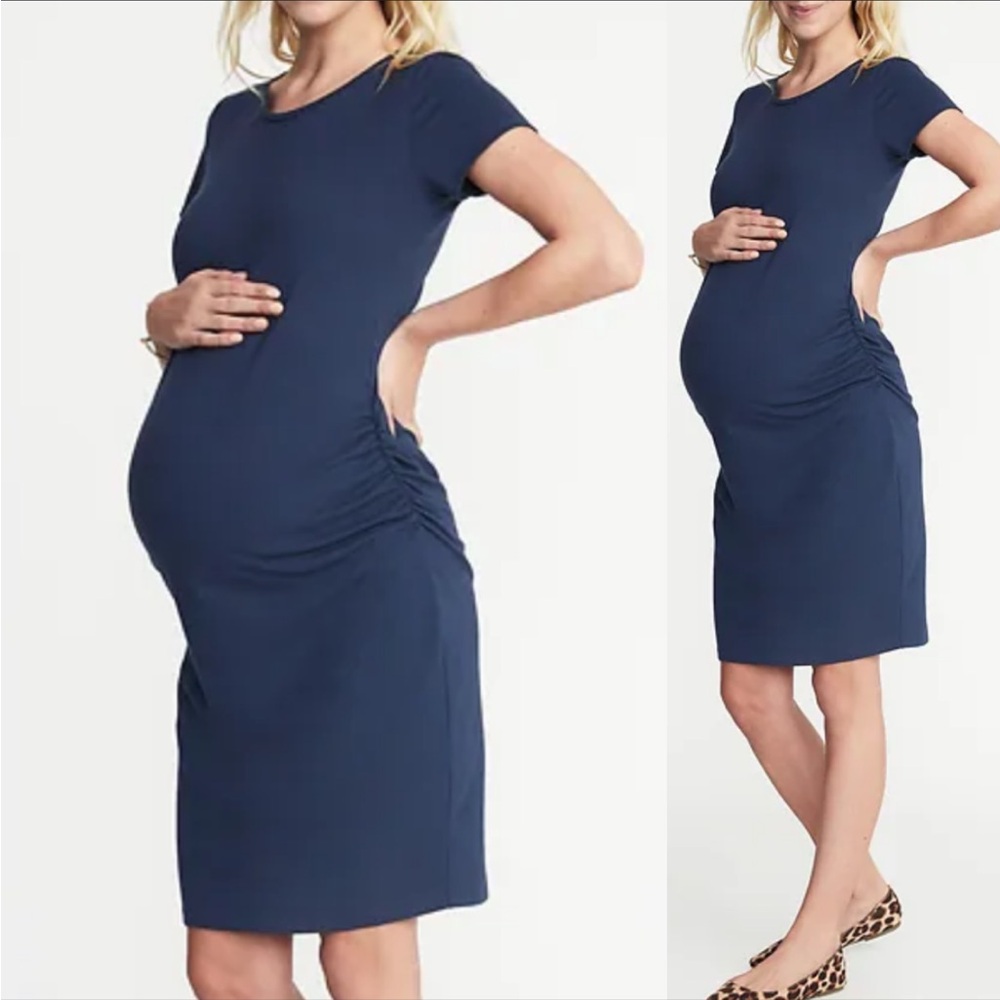 Old Navy Maternity navy blue short sleeve bodycon ruched dress size small